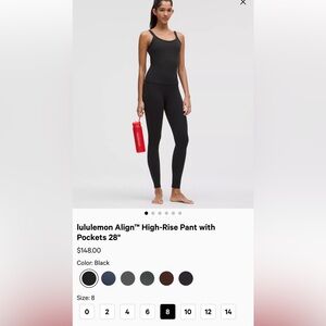 Like new—lululemon athletica size 8 black Align high rise 28” with pockets